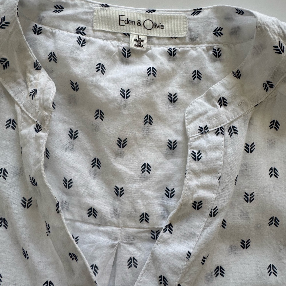 Eden & Olivia Coastal Navy Micro Print Cotton Blouse Large 🌸 - Picture 7 of 7